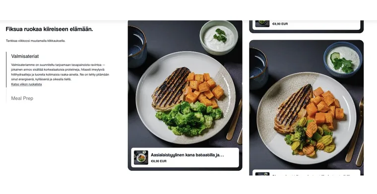 Growfit, weekly menu section